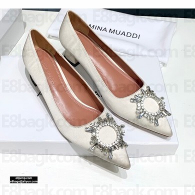Amina Muaddi Heel 4.5cm Satin Begum Pumps Creamy