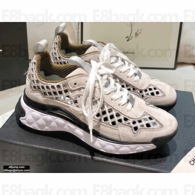 Chanel Suede Calfskin and Embroidery Sneakers G37126 Creamy 2021