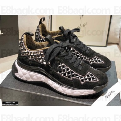 Chanel Suede Calfskin and Embroidery Sneakers G37126 Black 2021