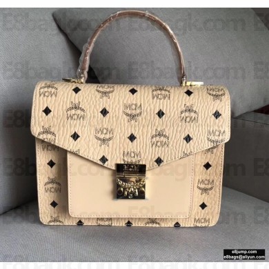 MCM Visetos Large Patricia Satchel Bag Creamy