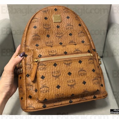 MCM Stark Side Studs Backpack Bag in Visetos Cognac