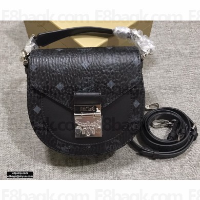 MCM Visetos Round Patricia Shoulder Bag Black
