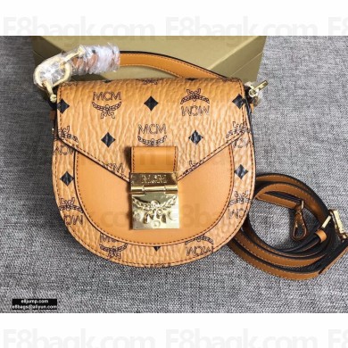 MCM Visetos Round Patricia Shoulder Bag Cognac