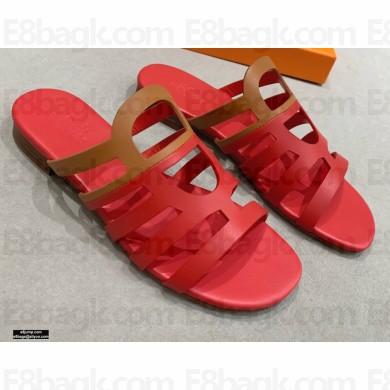 Hermes Chaine D'ancre Camelia Sandals Red/Brown