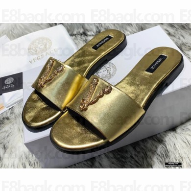 Versace Virtus Flat Mules Gold 2020