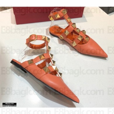 Valentino Calfskin Roman Stud Ballet Flats Orange 2021