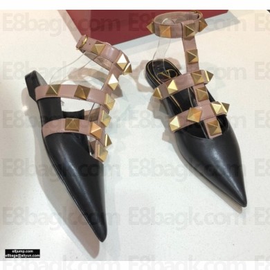 Valentino Calfskin Roman Stud Ballet Flats Black/Nude 2021