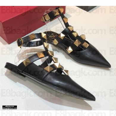 Valentino Calfskin Roman Stud Ballet Flats Black 2021