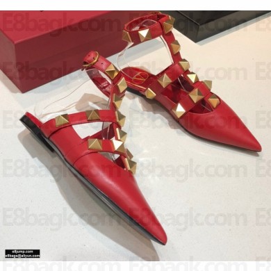 Valentino Calfskin Roman Stud Ballet Flats Red 2021