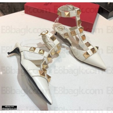 Valentino Heel 4cm Calfskin Roman Stud Pumps White 2021