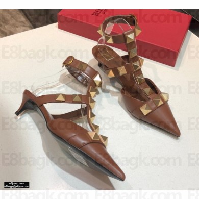 Valentino Heel 4cm Calfskin Roman Stud Pumps Coffee 2021