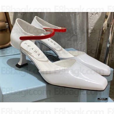 Prada Heel 7.5cm Two-tone Mary Jane Pumps Patent White 2021