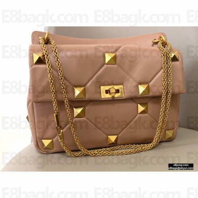Valentino Large Roman Stud Nappa Chain Bag Nude 2021