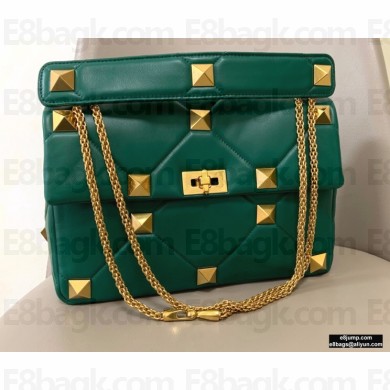 Valentino Large Roman Stud Nappa Chain Bag Green 2021