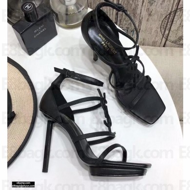 Saint Laurent Cassandra Platform Sandals Black with Black Monogram YSL Logo Heel 11cm