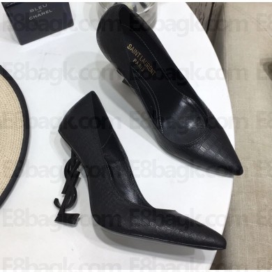 Saint Laurent Opyum Pumps Croco Pattern Black with Black Interlocking YSL Logo Heel 11cm