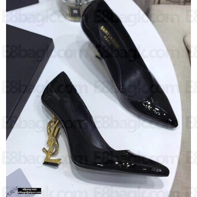 Saint Laurent Opyum Pumps Patent Black with Snake Gold Interlocking YSL Logo Heel 11cm