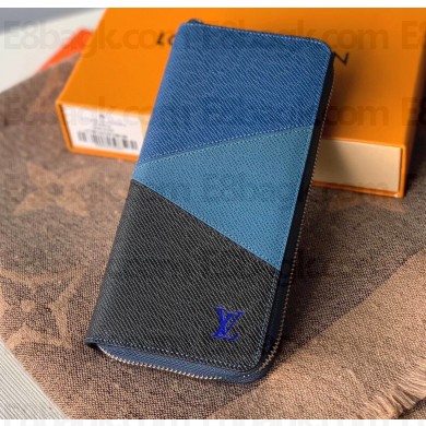 Louis Vuitton V Pattern Monochrome Taiga leather Zippy Wallet Vertical M63095 Blue