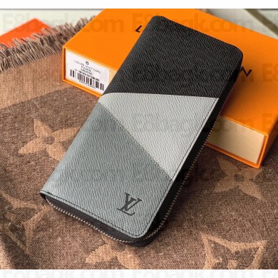 Louis Vuitton V Pattern Monochrome Taiga leather Zippy Wallet Vertical M63095 Gray