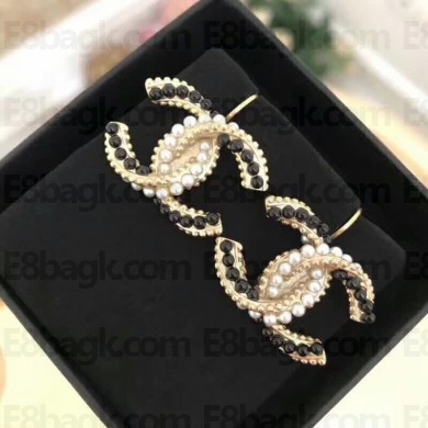 Chanel Logo Earrings White/Black 2018