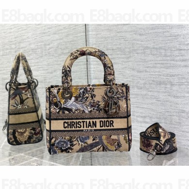 Dior Medium Lady D-Lite Bag in Brown Toile de Jouy Embroidery 2022