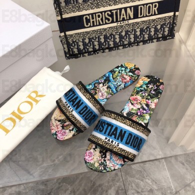 dior Black Multicolor Embroidered Cotton with D-Constellation Motif dway slides 2022
