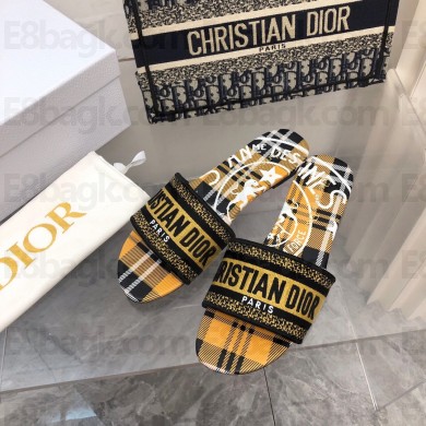 dior Yellow and Black Check'n'Dior Embroidered Cotton dway slides 2022