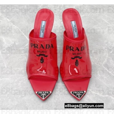 Prada Heel 9cm triangle logo Pvc slides Red 2022