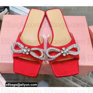 Mach & Mach Crystal Double Bow Slides Satin Red 2022