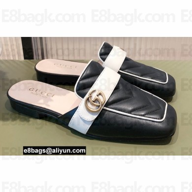 Gucci Double G Leather slipper 423694 Chevron Black 2022
