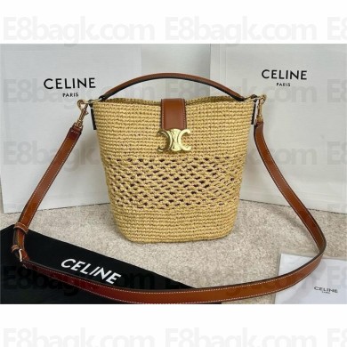 CELINE SMALL LOUISE BUCKET IN in raffia and calfskin 2025