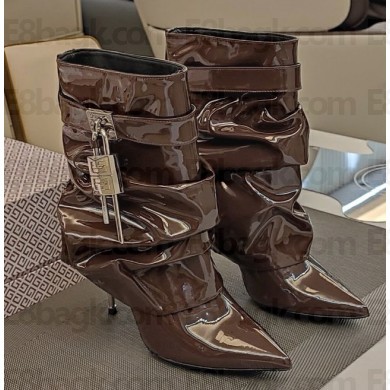 GIVENCHY Brown  Ankle Boots Pointed Toe Foldover High Heel Slouch Booties 2024
