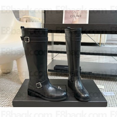 saint Laurent River leather thigh boot black 2024