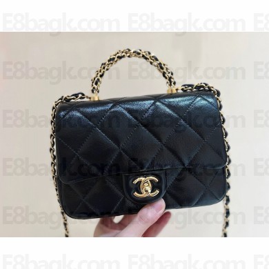  Chanel Mini Flap Bag with Top Handle Lambskin black  AS5032 2024(original quality)