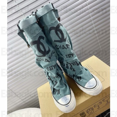 CHANEL graffiti canvas high boots 04 2024