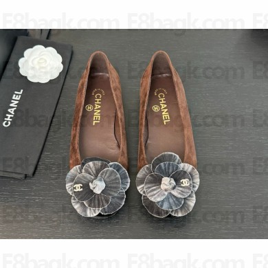 Chanel velvet camellia pumps suede brown/grey 2024