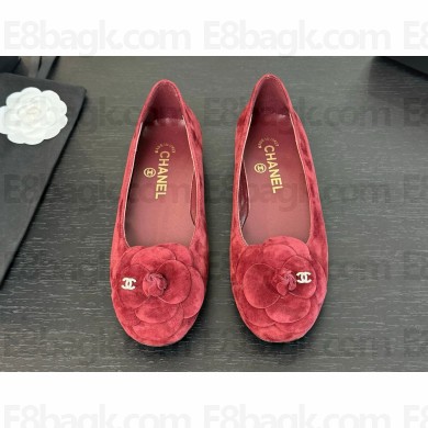 Chanel velvet camellia pumps suede red 2024