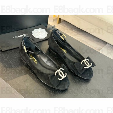 chanel Mary Janes Velvet Strass & Metal Black 2024