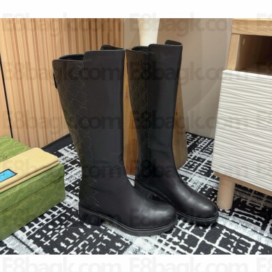 Gucci Black Guccissima Leather GG Tall Riding Boots 2024