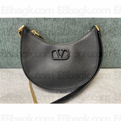 VALENTINO Garavani Mini VLogo Signature Grainy Calfskin Hobo Bag in black 2024