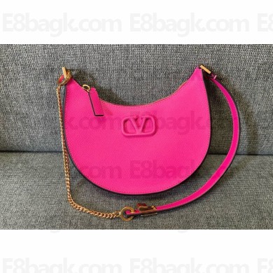 VALENTINO Garavani Mini VLogo Signature Grainy Calfskin Hobo Bag in Pink 2024