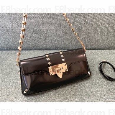 VALENTINO Rockstud black leather baguette bag 2024