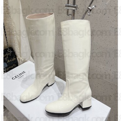 CELINE LES BOTTES TRIOMPHE HIGH BOOT in PATENT CALFSKIN white 2024