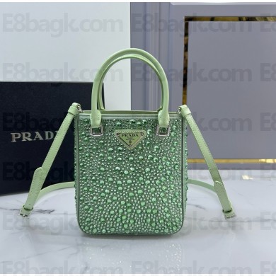 Prada diamond encrusted tote bag green 1BA331 2024