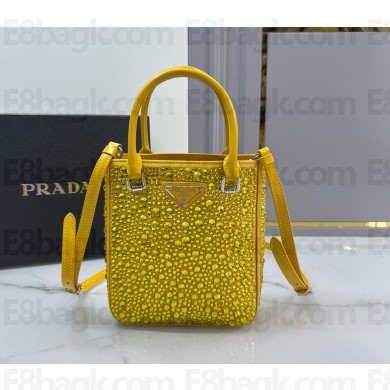 Prada diamond encrusted tote bag yellow 1BA331 2024