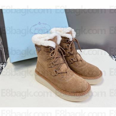 Prada lace-up shearling booties Brown 2024