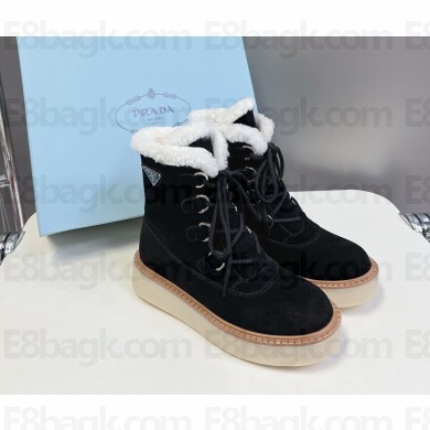 Prada lace-up shearling booties Black 2024