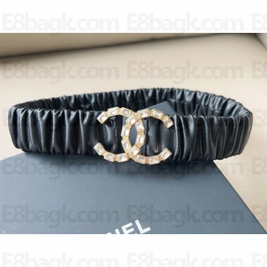 Chanel Width 3cm Crystal Ruched Belt black 2024