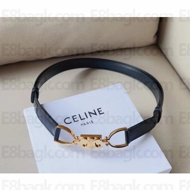 Celine Women Small Block Triomphe Belt in Taurillon Leather-Black 2024