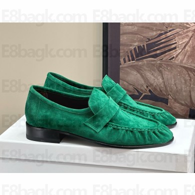 THE ROW NEW SOFT SUEDE LOAFERS green 2024